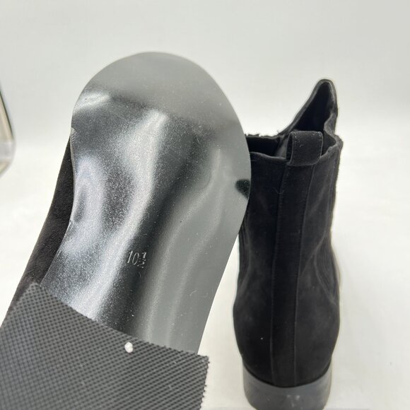 Black Suede Retro Elastic Low Chunky Block Heel Pointed Toe Chelsea Ankle Boots - Picture 5 of 6